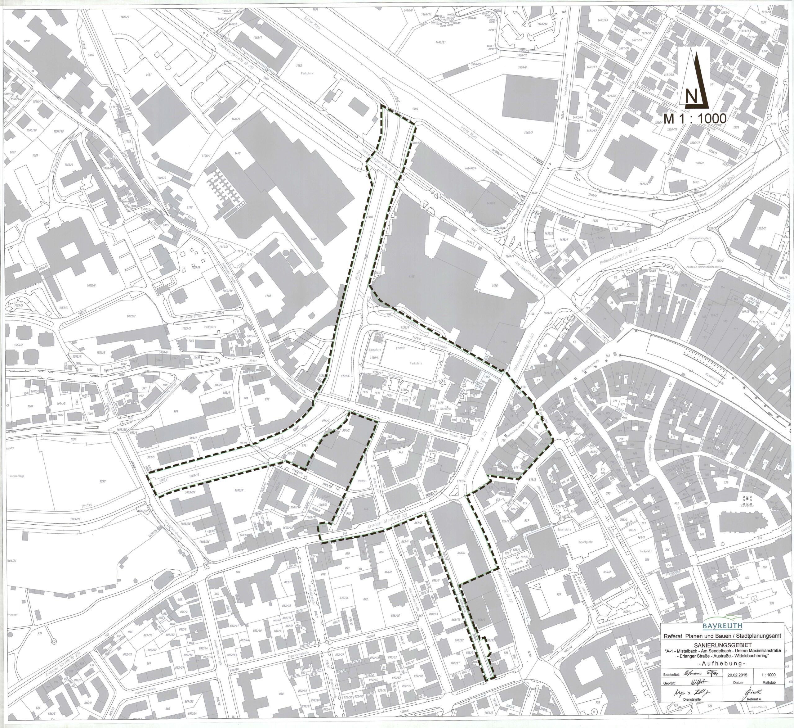 Darstellung des Sanierungsgebiets „A-1 – Mistelbach – Am Sendelbach – Untere Maximilianstraße – Erlanger Straße – Austraße – Wittelsbacherring“