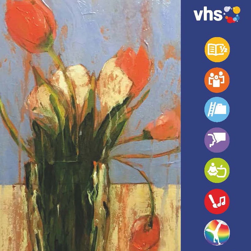 Das Cover des neuen vhs-Programmheftes zeigt einen gemalten Blumenstrauß.