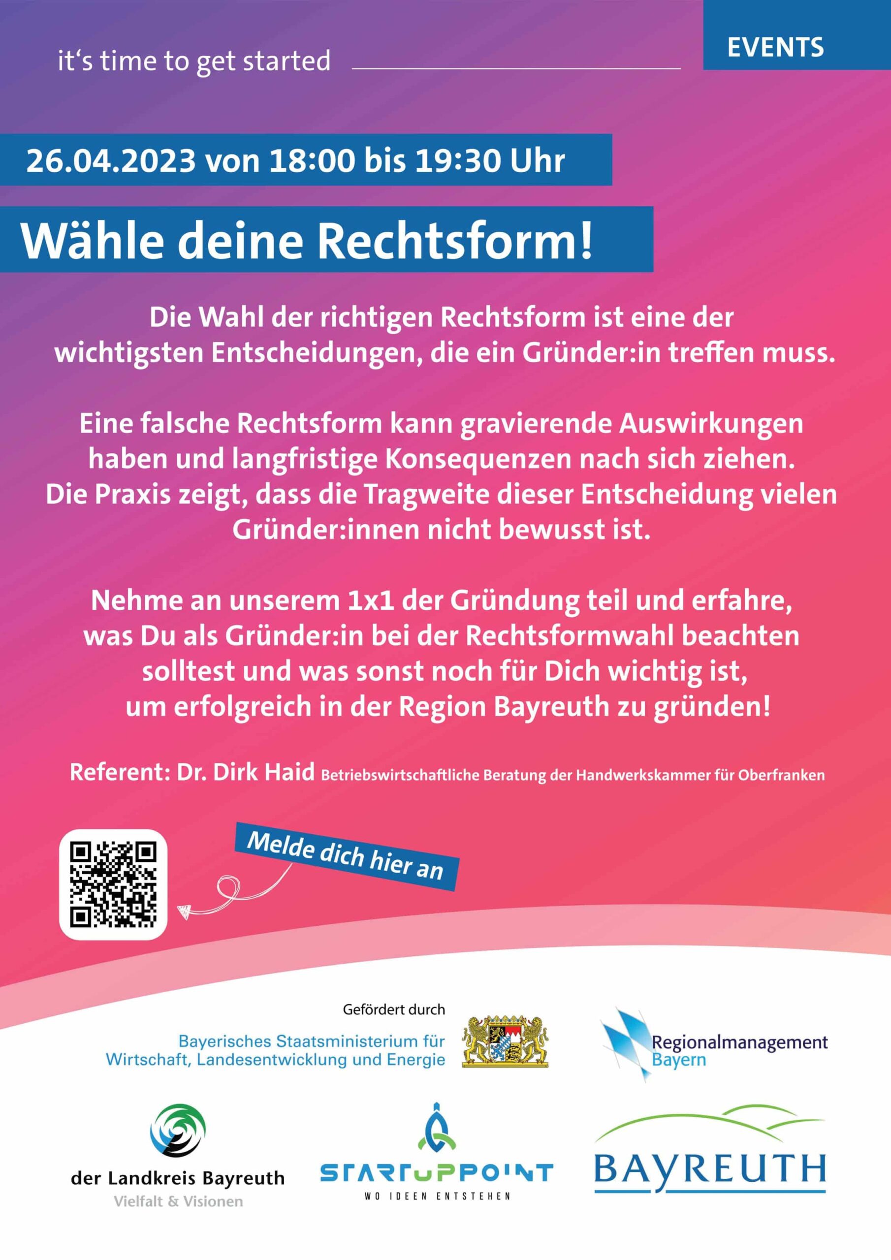 Flyer zur Veranstaltung "Wähle deine Rechtsform" am 26. April